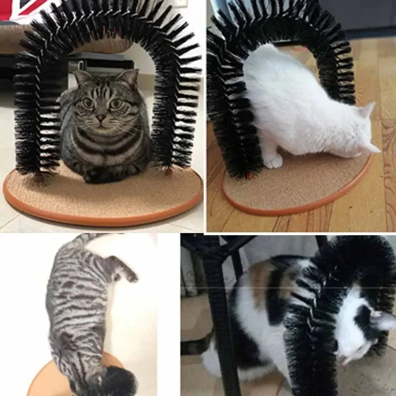 Cat Toy Arch Self-Groomer & Scratching Pad with Massage Brush