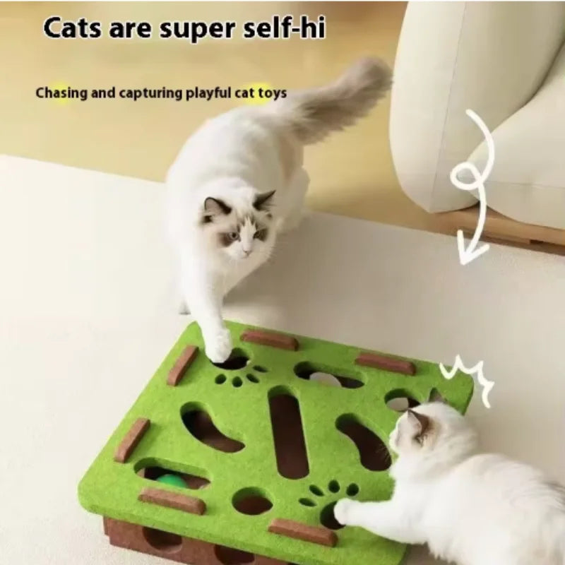 Interactive Cat Puzzle Maze Toy | Felt Box with Bell Ball