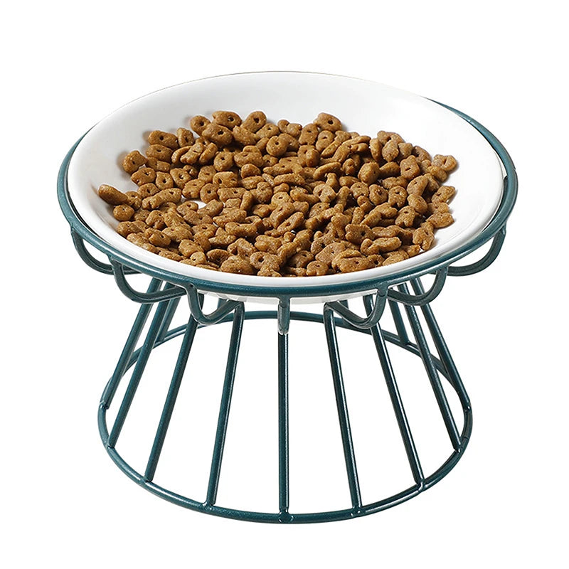 Nordic Elevated Ceramic Pet Bowl | Anti-Cervical Raised Food Bowl for Cats and Dogs | Iron Stand