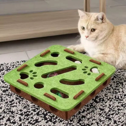 Interactive Cat Puzzle Maze Toy | Felt Box with Bell Ball