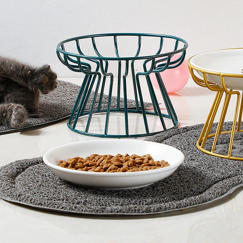 Nordic Elevated Ceramic Pet Bowl | Anti-Cervical Raised Food Bowl for Cats and Dogs | Iron Stand