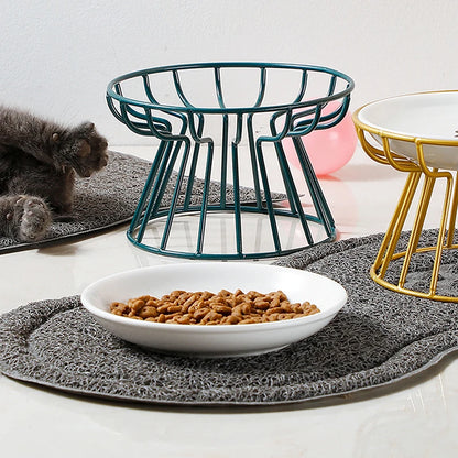 Nordic Elevated Ceramic Pet Bowl | Anti-Cervical Raised Food Bowl for Cats and Dogs | Iron Stand
