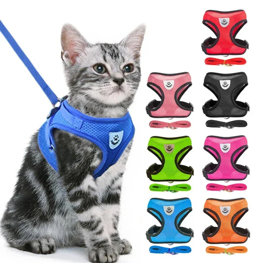 Adjustable Cat & Dog Harness Vest with Leash Soft Mesh, Reflective