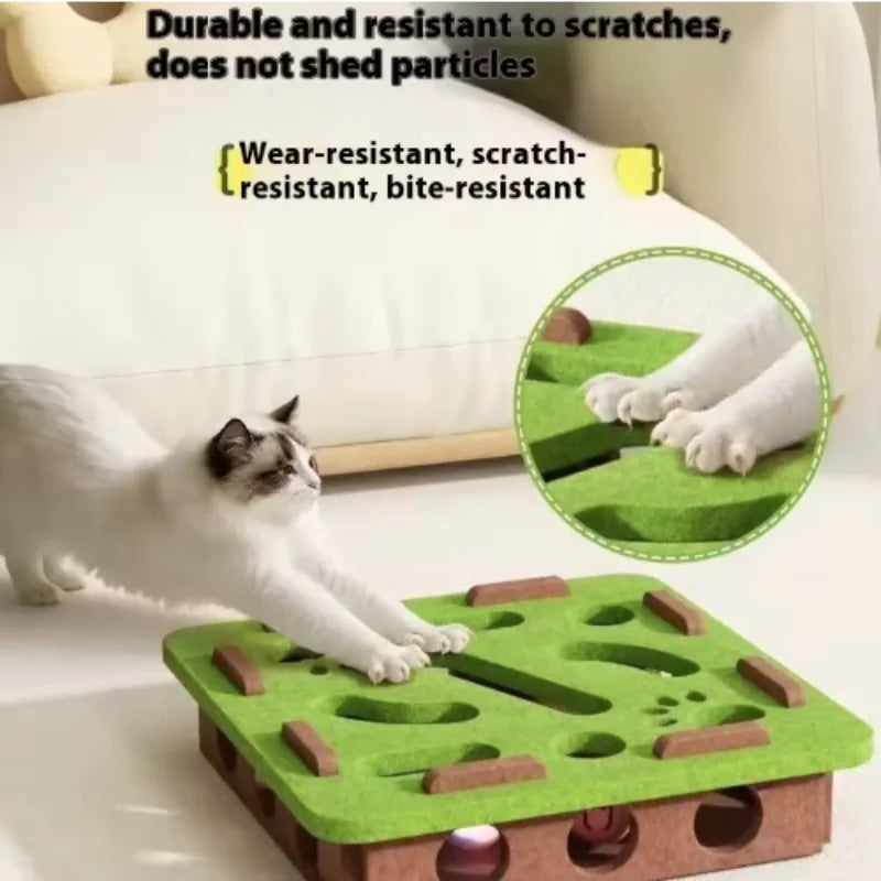 Interactive Cat Puzzle Maze Toy | Felt Box with Bell Ball