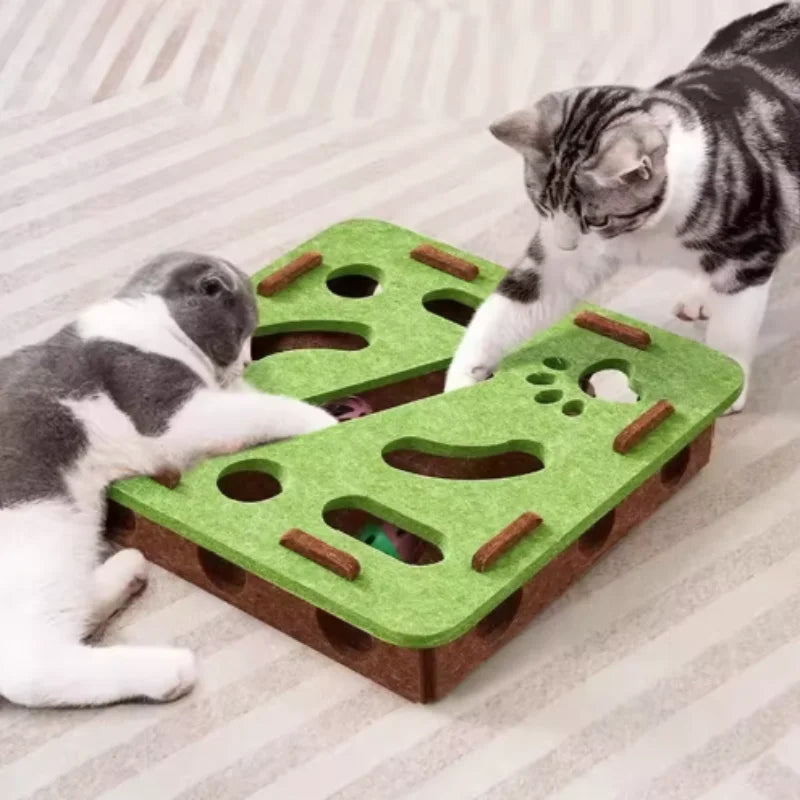 Interactive Cat Puzzle Maze Toy | Felt Box with Bell Ball