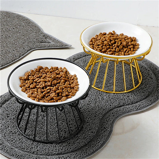 Nordic Elevated Ceramic Pet Bowl | Anti-Cervical Raised Food Bowl for Cats and Dogs | Iron Stand