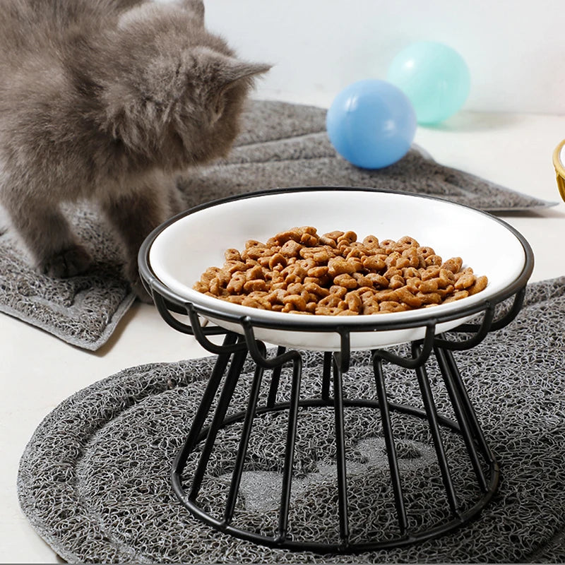 Nordic Elevated Ceramic Pet Bowl | Anti-Cervical Raised Food Bowl for Cats and Dogs | Iron Stand
