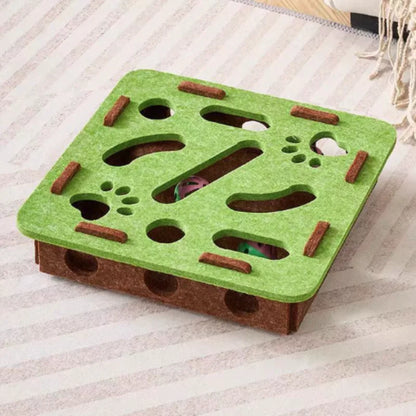 Interactive Cat Puzzle Maze Toy | Felt Box with Bell Ball
