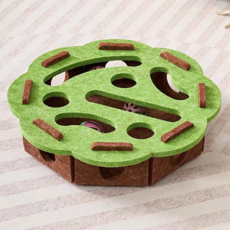 Interactive Cat Puzzle Maze Toy | Felt Box with Bell Ball