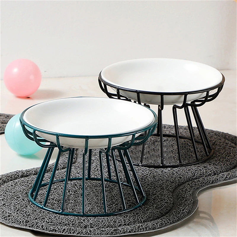 Nordic Elevated Ceramic Pet Bowl | Anti-Cervical Raised Food Bowl for Cats and Dogs | Iron Stand