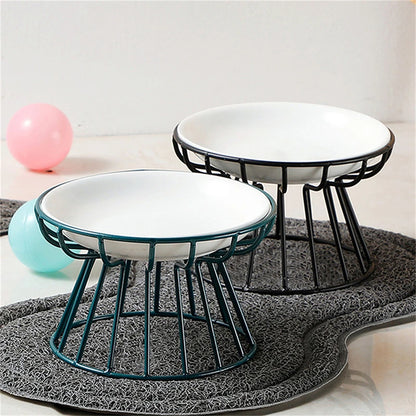 Nordic Elevated Ceramic Pet Bowl | Anti-Cervical Raised Food Bowl for Cats and Dogs | Iron Stand