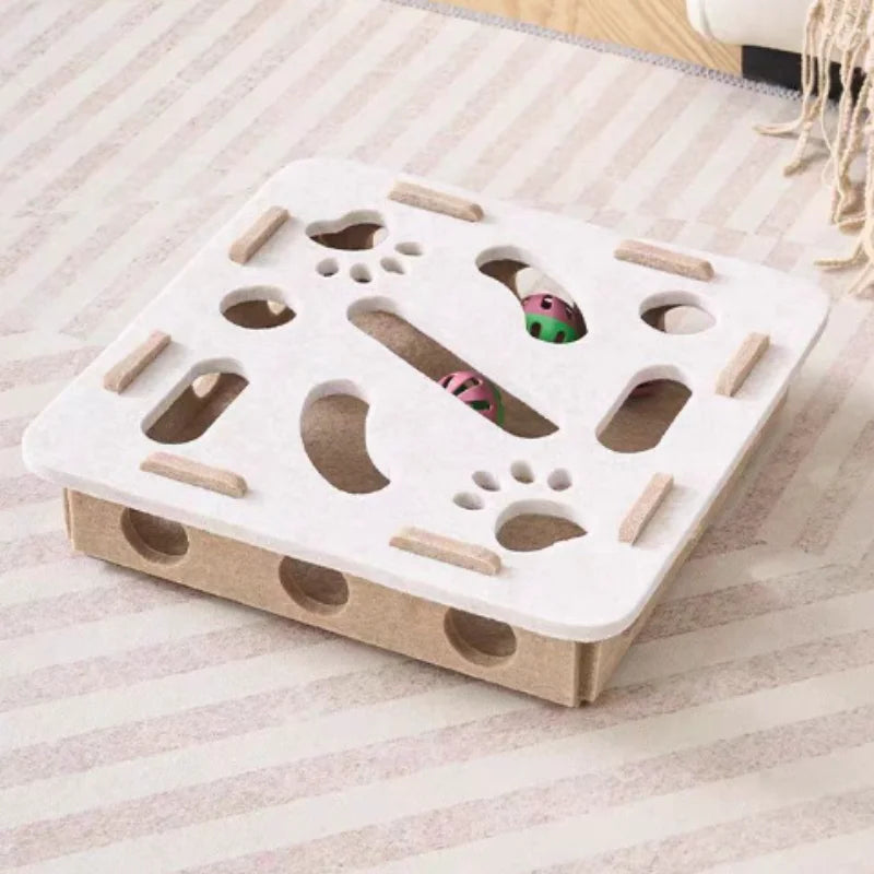 Interactive Cat Puzzle Maze Toy | Felt Box with Bell Ball
