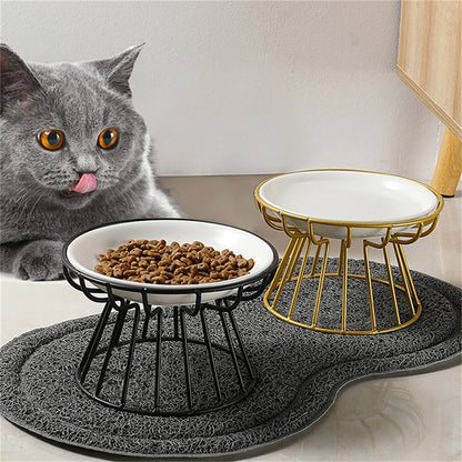 Nordic Elevated Ceramic Pet Bowl | Anti-Cervical Raised Food Bowl for Cats and Dogs | Iron Stand